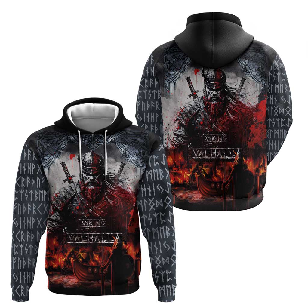 Viking Valhalla Zip Hoodie Norseman and Burning Battlefield - Wonder Print Shop