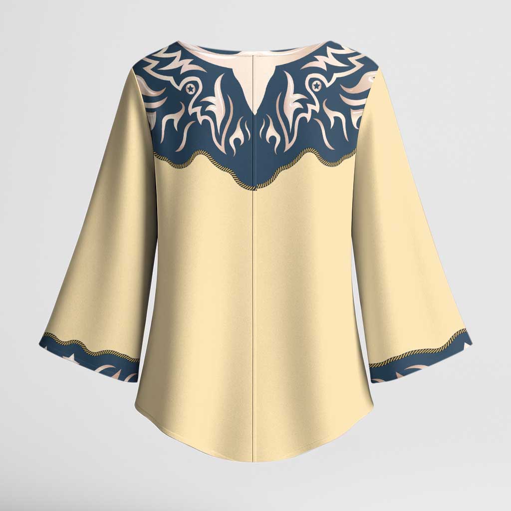 Vintage Western Yoke Shirt Ornament Style Kimono Sleeve Blouse - Wonder Print Shop
