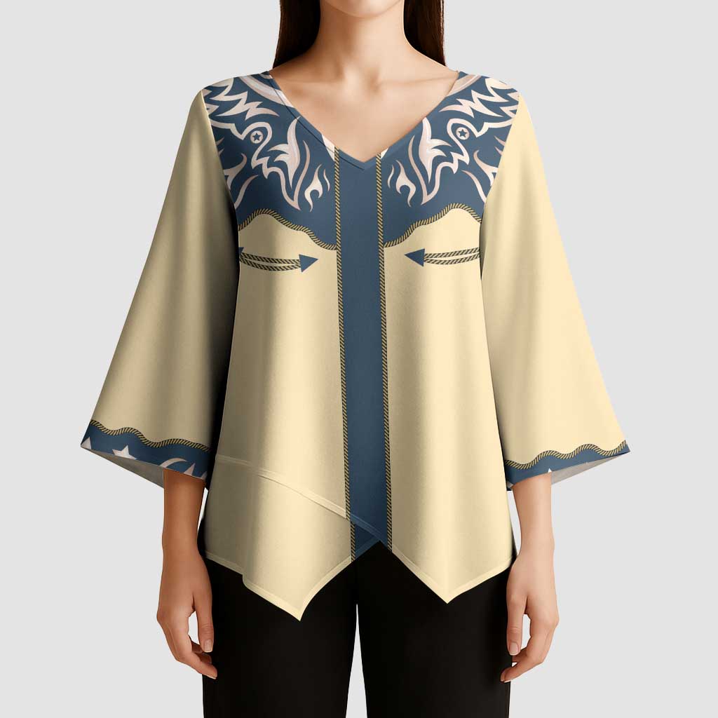 Vintage Western Yoke Shirt Ornament Style Kimono Sleeve Blouse - Wonder Print Shop