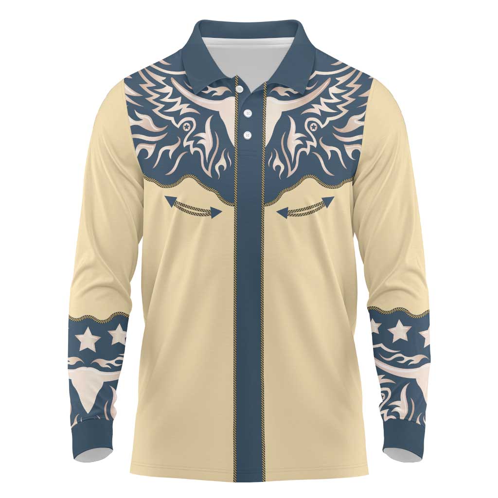 Vintage Western Yoke Shirt Ornament Style Long Sleeve Polo Shirt - Wonder Print Shop