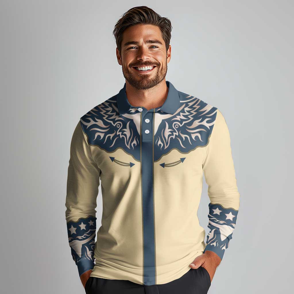 Vintage Western Yoke Shirt Ornament Style Long Sleeve Polo Shirt - Wonder Print Shop