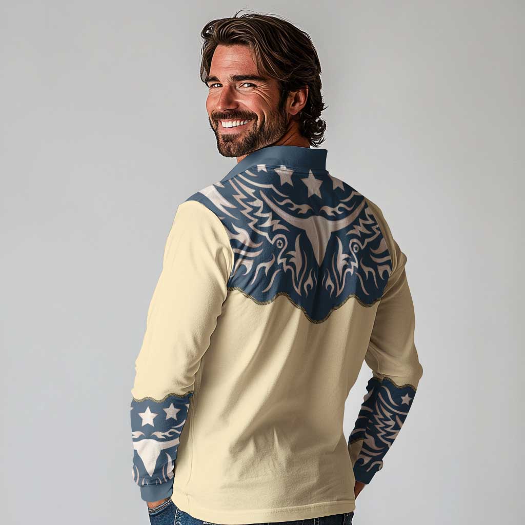 Vintage Western Yoke Shirt Ornament Style Long Sleeve Polo Shirt - Wonder Print Shop