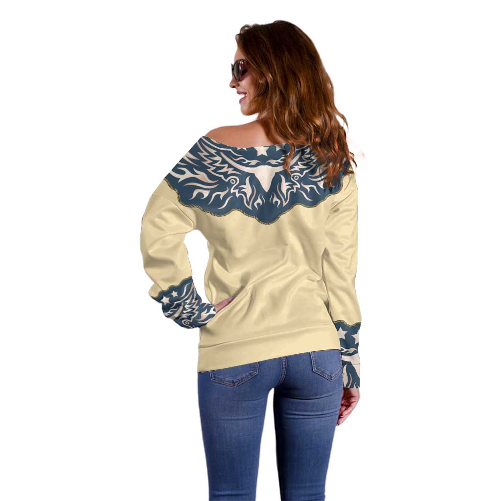 Vintage Western Yoke Shirt Ornament Style Off Shoulder Sweater - Wonder Print Shop