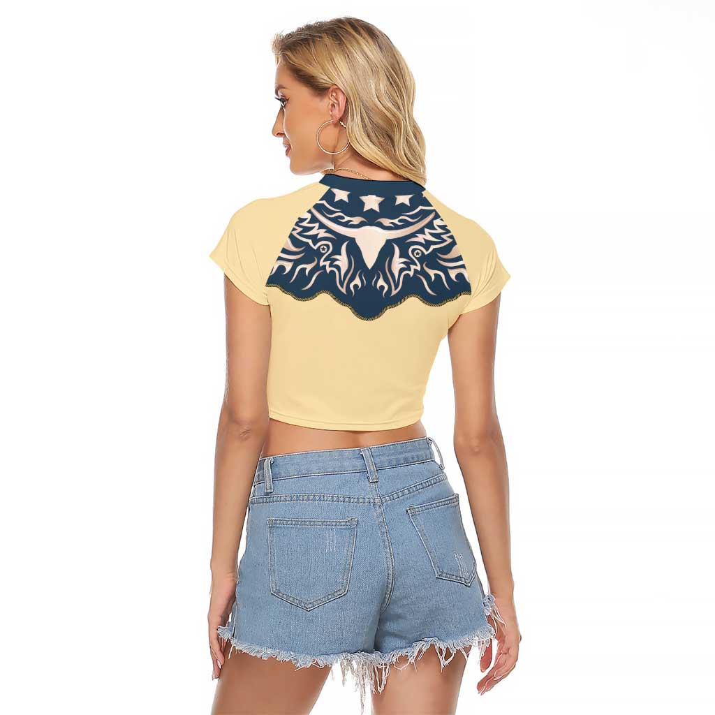 Vintage Western Yoke Shirt Ornament Style Raglan Cropped T Shirt - Wonder Print Shop