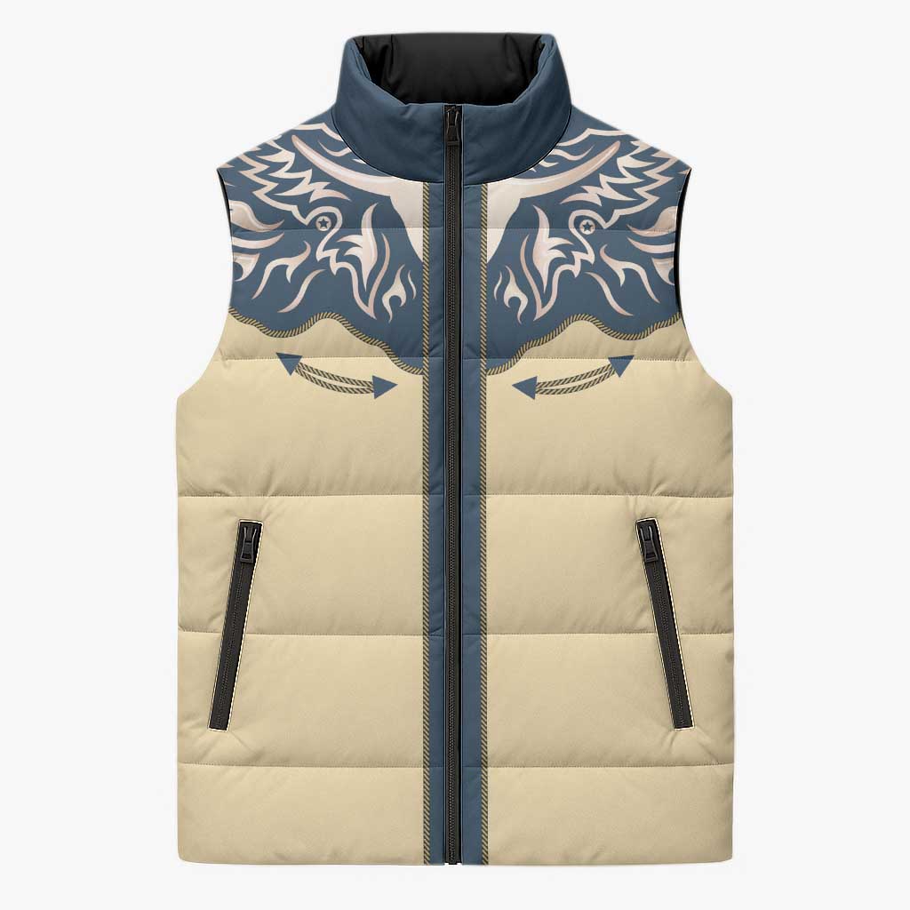 Vintage Western Yoke Shirt Ornament Style Sleeveless Puffer Jacket - Wonder Print Shop