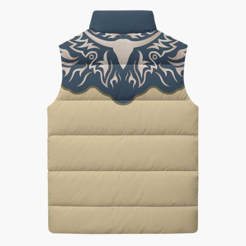 Vintage Western Yoke Shirt Ornament Style Sleeveless Puffer Jacket - Wonder Print Shop
