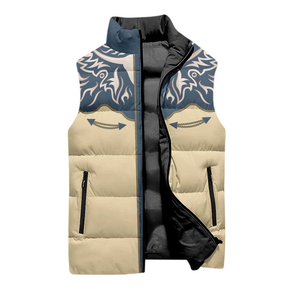 Vintage Western Yoke Shirt Ornament Style Sleeveless Puffer Jacket - Wonder Print Shop