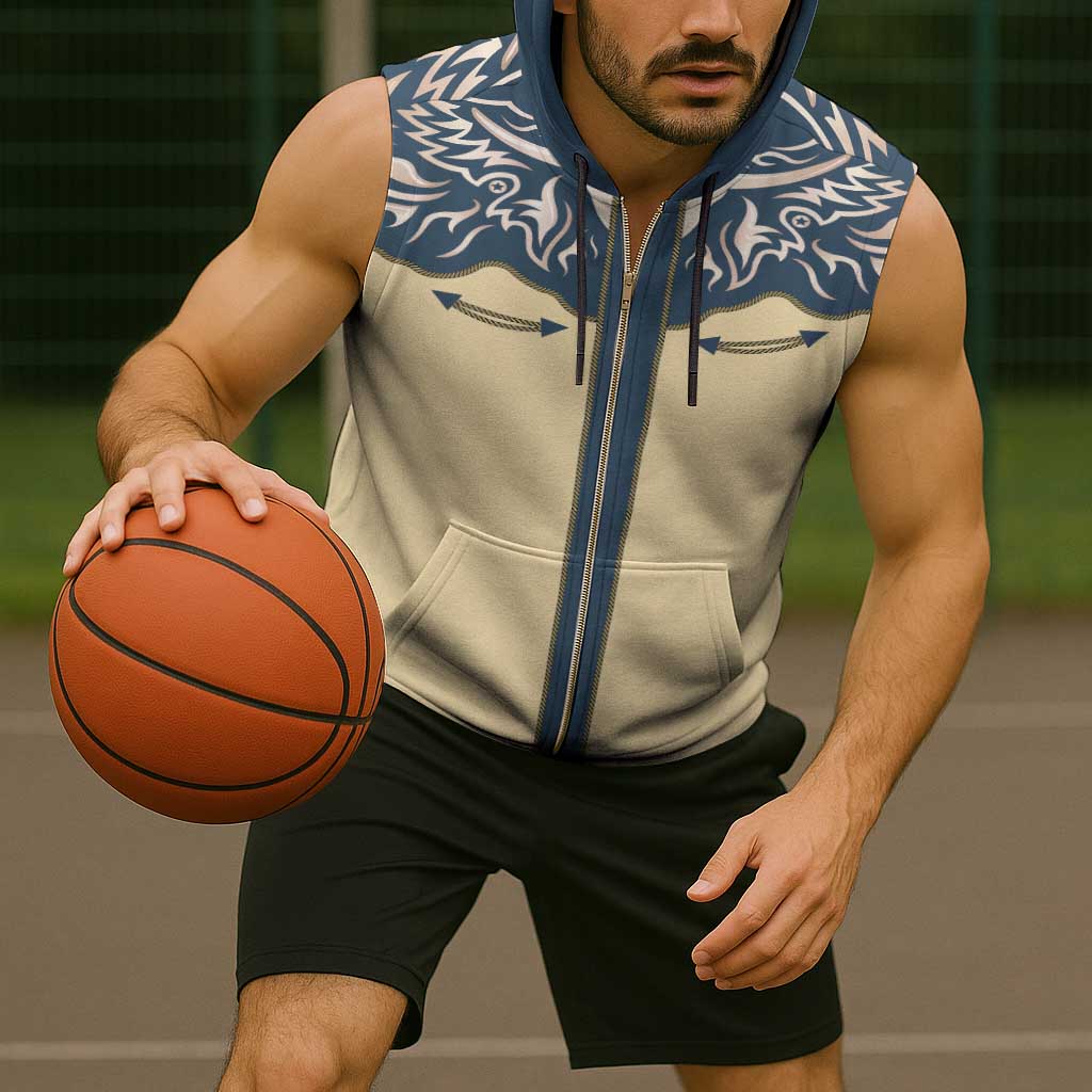 Vintage Western Yoke Shirt Ornament Style Sleeveless Zip Hoodie - Wonder Print Shop