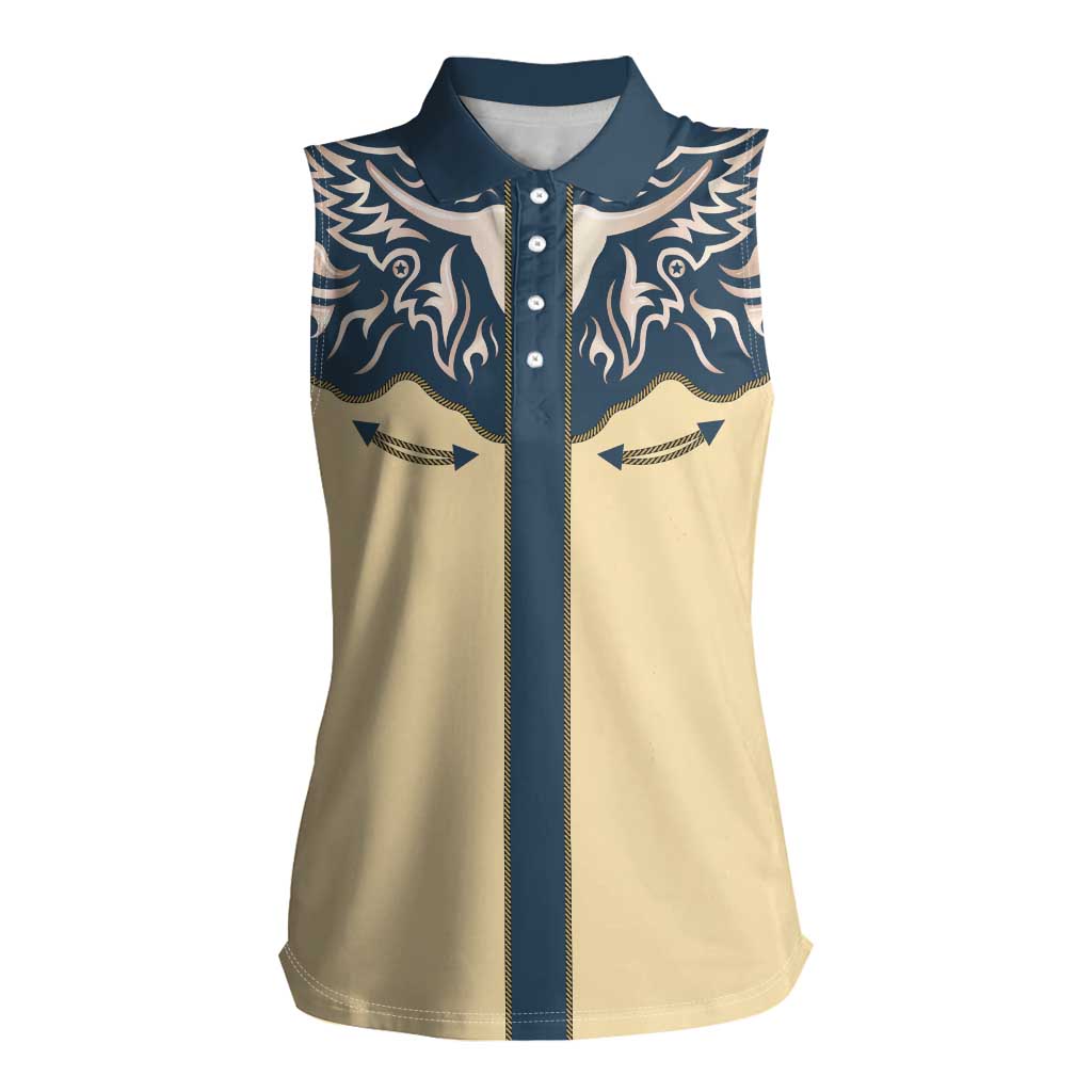 Vintage Western Yoke Shirt Ornament Style Women Sleeveless Polo Shirt - Wonder Print Shop