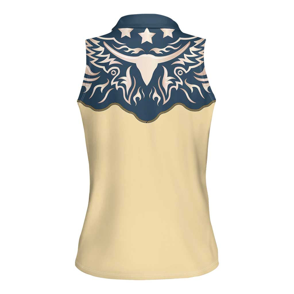 Vintage Western Yoke Shirt Ornament Style Women Sleeveless Polo Shirt - Wonder Print Shop