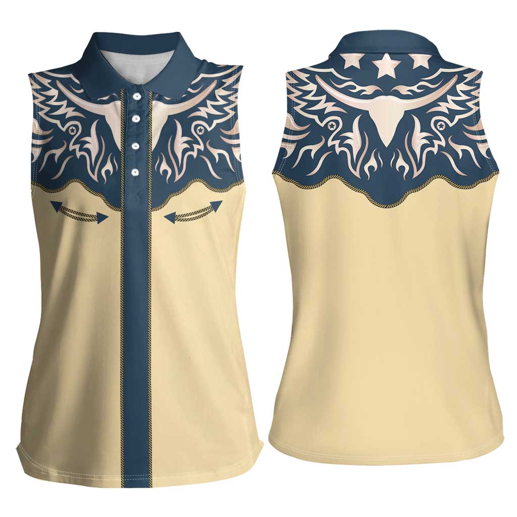 Vintage Western Yoke Shirt Ornament Style Women Sleeveless Polo Shirt - Wonder Print Shop