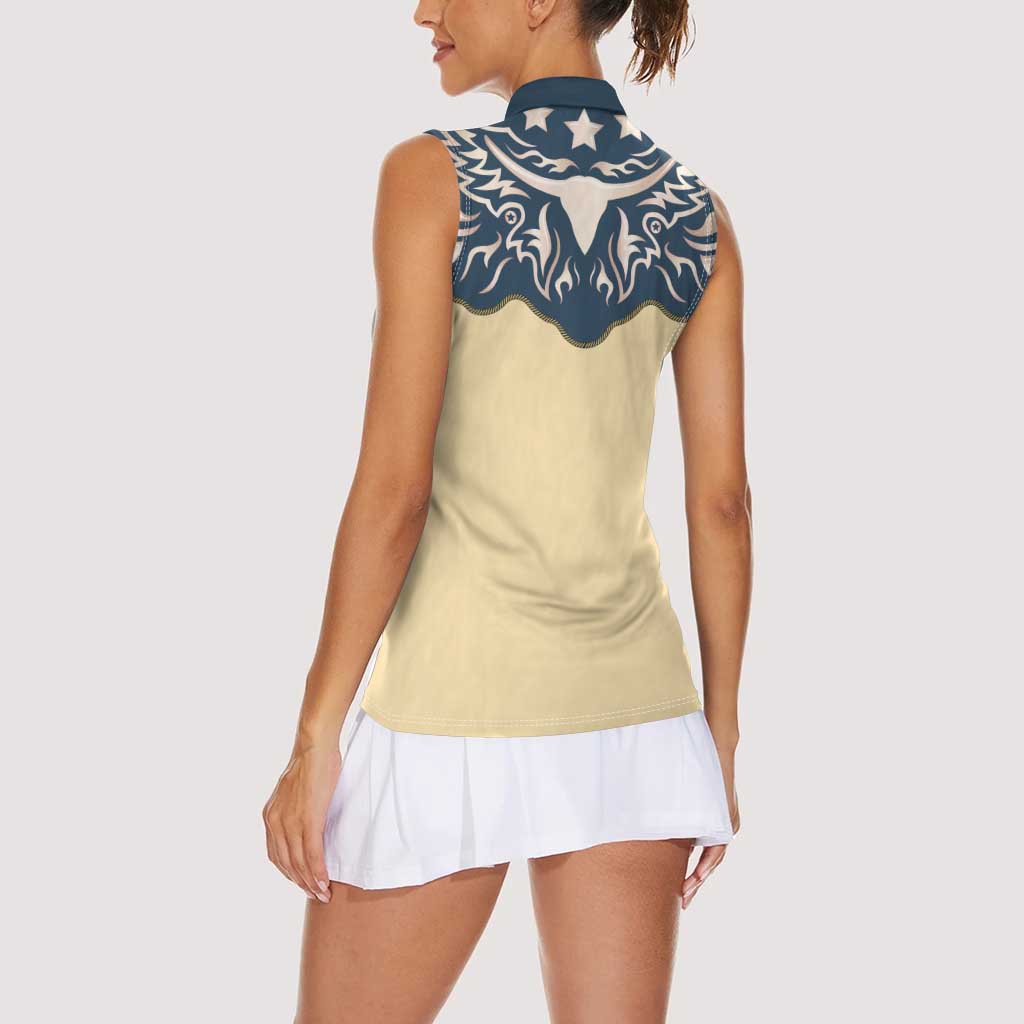 Vintage Western Yoke Shirt Ornament Style Women Sleeveless Polo Shirt - Wonder Print Shop