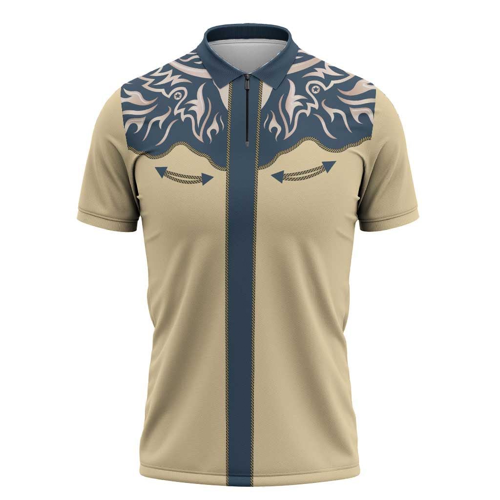 Vintage Western Yoke Shirt Ornament Style Zipper Polo Shirt - Wonder Print Shop