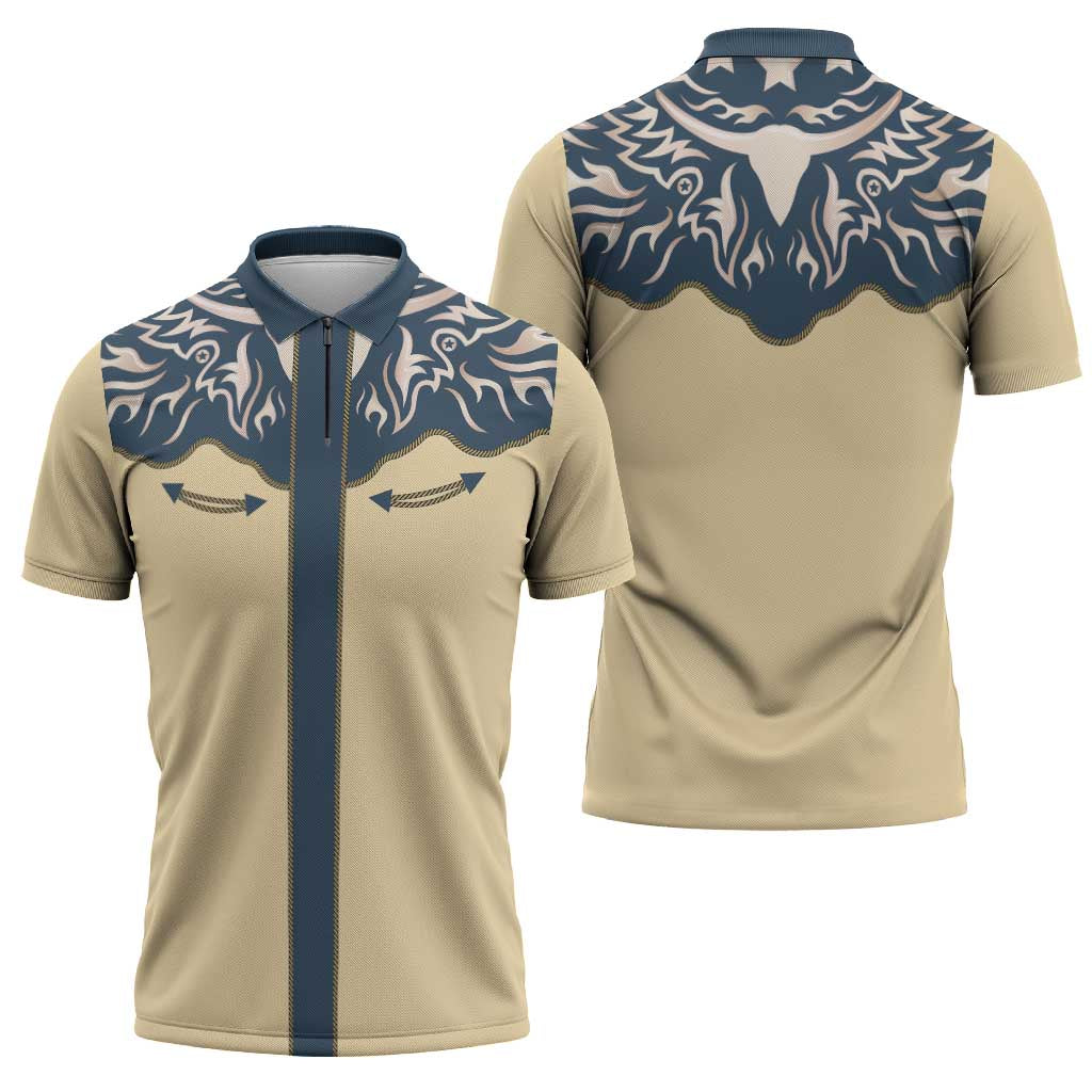 Vintage Western Yoke Shirt Ornament Style Zipper Polo Shirt - Wonder Print Shop