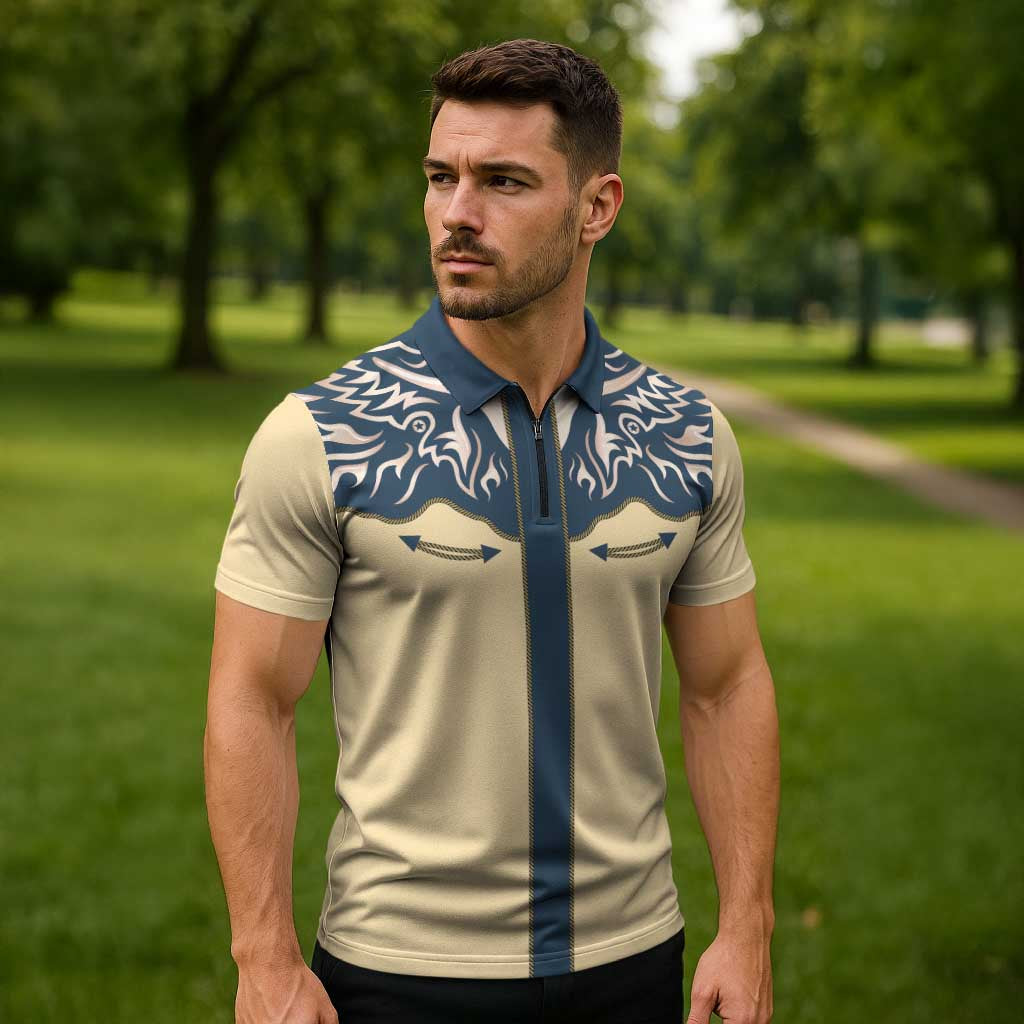 Vintage Western Yoke Shirt Ornament Style Zipper Polo Shirt - Wonder Print Shop