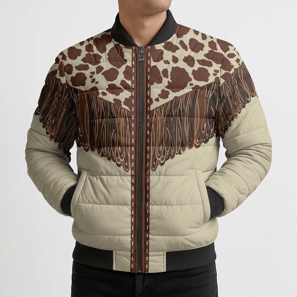 Vintage Western Cow Yoke Shirt Fringe Style Bomber Puffer Jacket - Wonder Print Shop