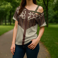 Vintage Western Cow Yoke Shirt Fringe Style Cross Shoulder Shirt - Wonder Print Shop