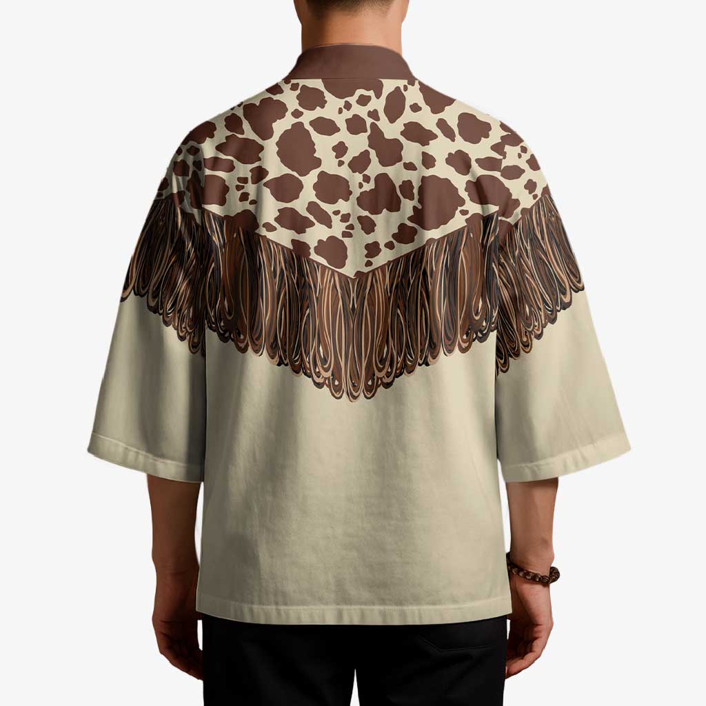 Vintage Western Cow Yoke Shirt Fringe Style Kimono - Wonder Print Shop