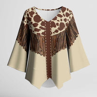 Vintage Western Cow Yoke Shirt Fringe Style Kimono Sleeve Blouse - Wonder Print Shop