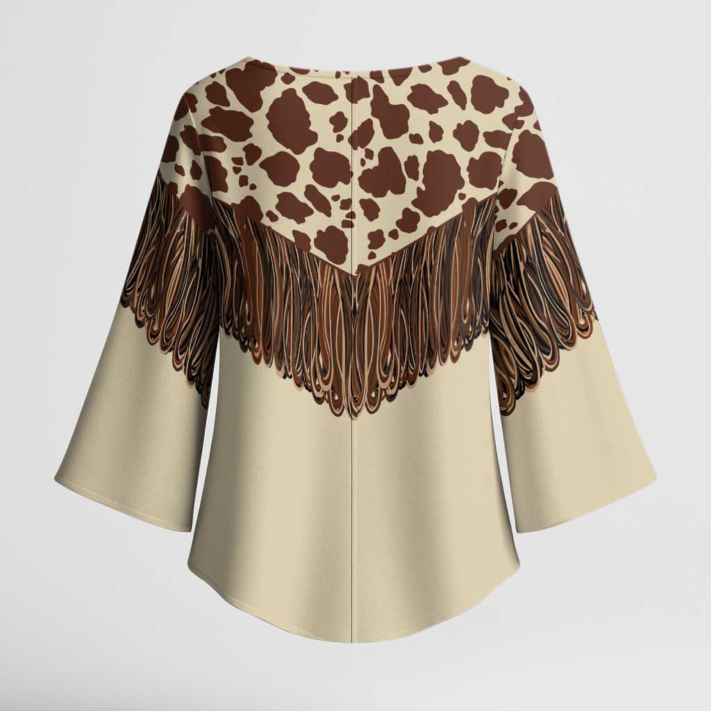 Vintage Western Cow Yoke Shirt Fringe Style Kimono Sleeve Blouse - Wonder Print Shop