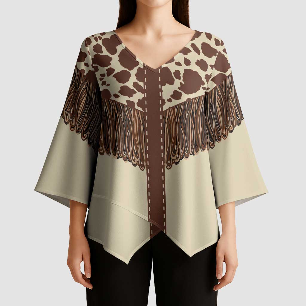 Vintage Western Cow Yoke Shirt Fringe Style Kimono Sleeve Blouse - Wonder Print Shop