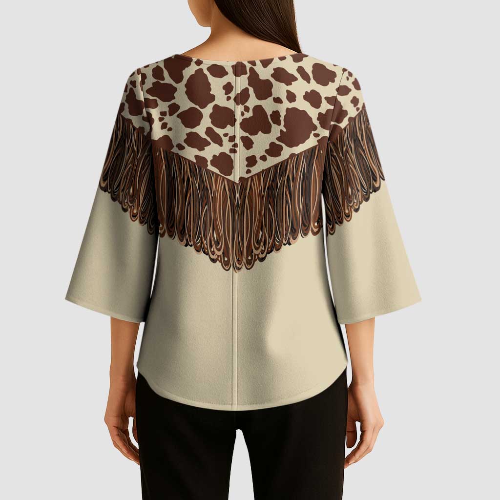 Vintage Western Cow Yoke Shirt Fringe Style Kimono Sleeve Blouse - Wonder Print Shop
