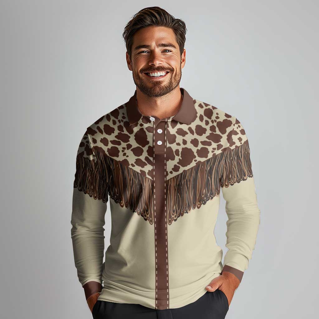 Vintage Western Cow Yoke Shirt Fringe Style Long Sleeve Polo Shirt - Wonder Print Shop