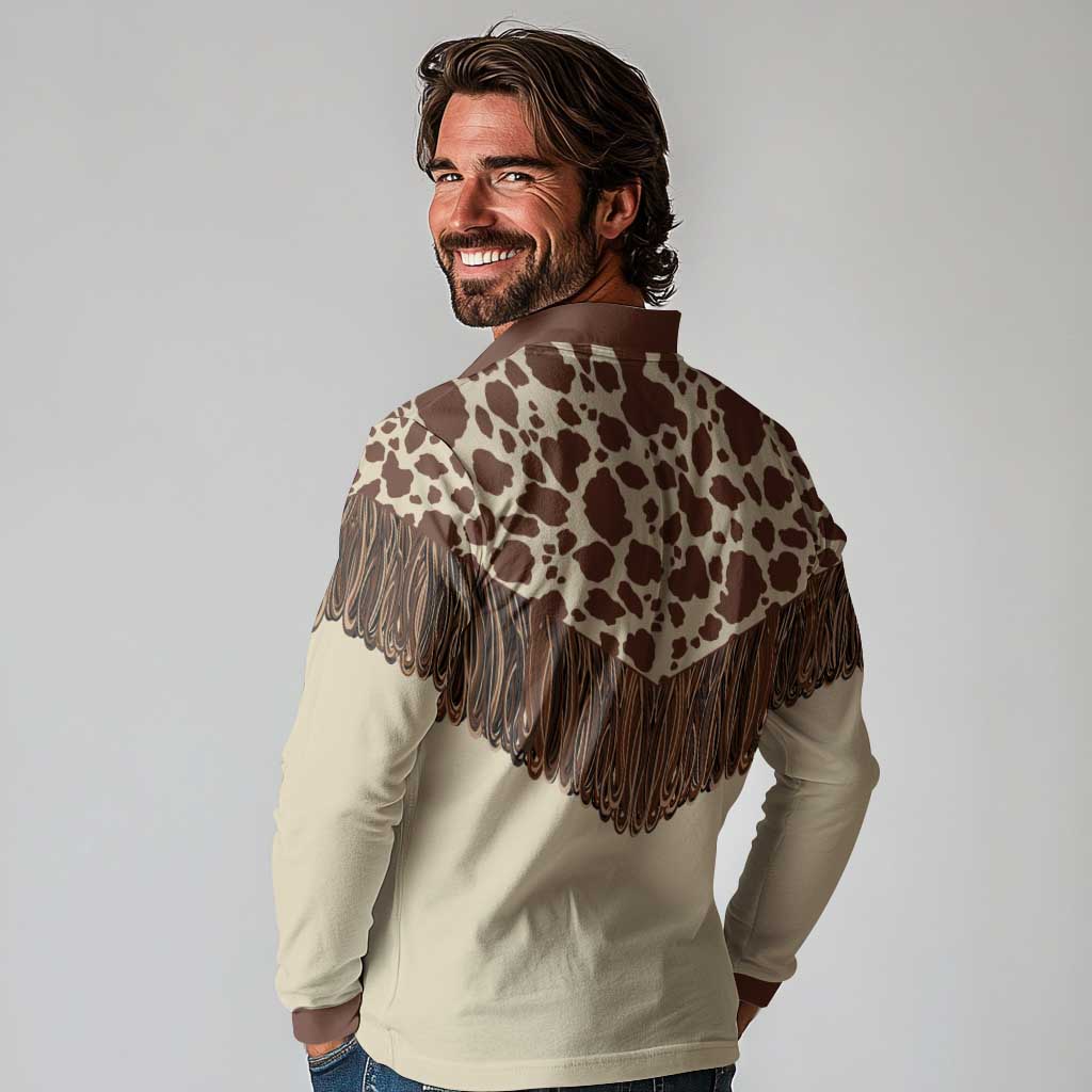 Vintage Western Cow Yoke Shirt Fringe Style Long Sleeve Polo Shirt - Wonder Print Shop