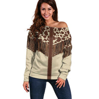 Vintage Western Cow Yoke Shirt Fringe Style Off Shoulder Sweater - Wonder Print Shop
