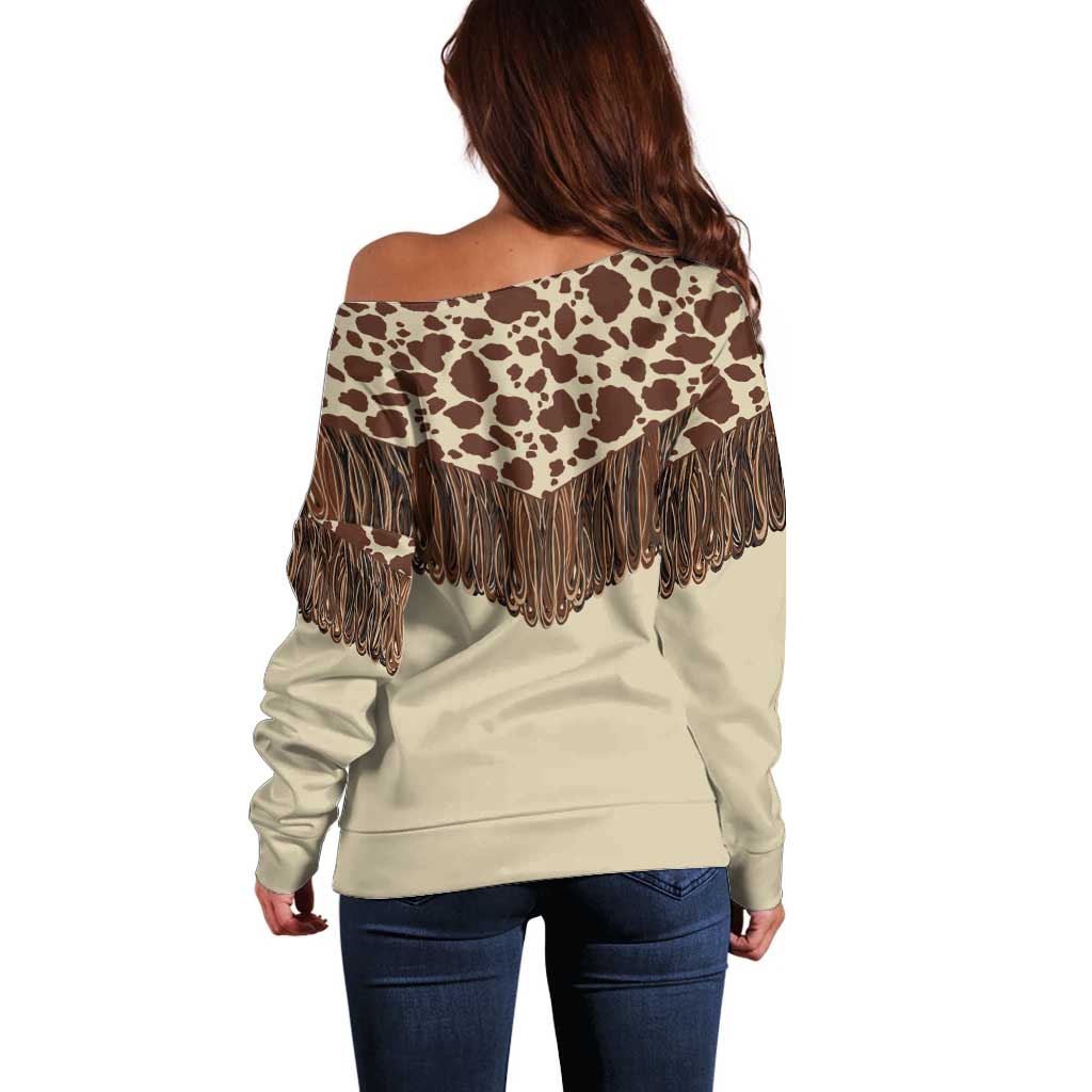 Vintage Western Cow Yoke Shirt Fringe Style Off Shoulder Sweater - Wonder Print Shop