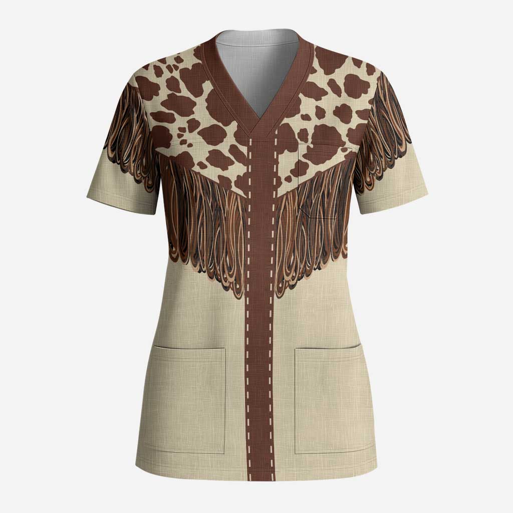Vintage Western Cow Yoke Shirt Fringe Style Scrub Top - Wonder Print Shop