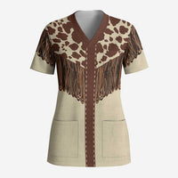 Vintage Western Cow Yoke Shirt Fringe Style Scrub Top - Wonder Print Shop