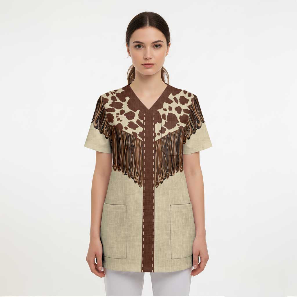 Vintage Western Cow Yoke Shirt Fringe Style Scrub Top - Wonder Print Shop
