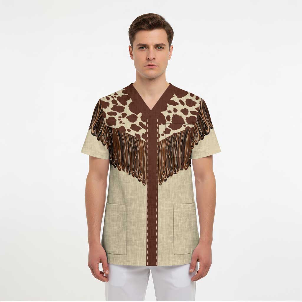 Vintage Western Cow Yoke Shirt Fringe Style Scrub Top - Wonder Print Shop