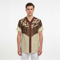 Vintage Western Cow Yoke Shirt Fringe Style Scrub Top - Wonder Print Shop
