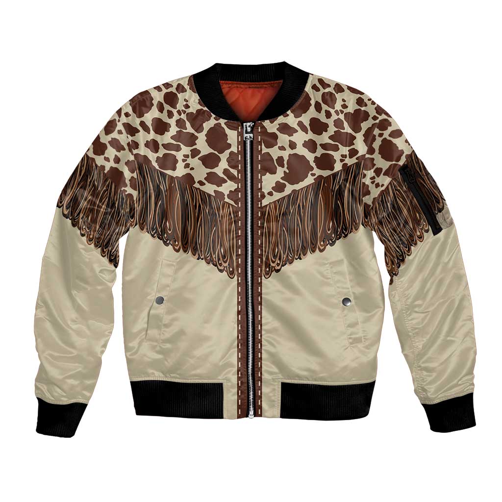 Vintage Western Cow Yoke Shirt Fringe Style Sleeve Zip Bomber Jacket - Wonder Print Shop