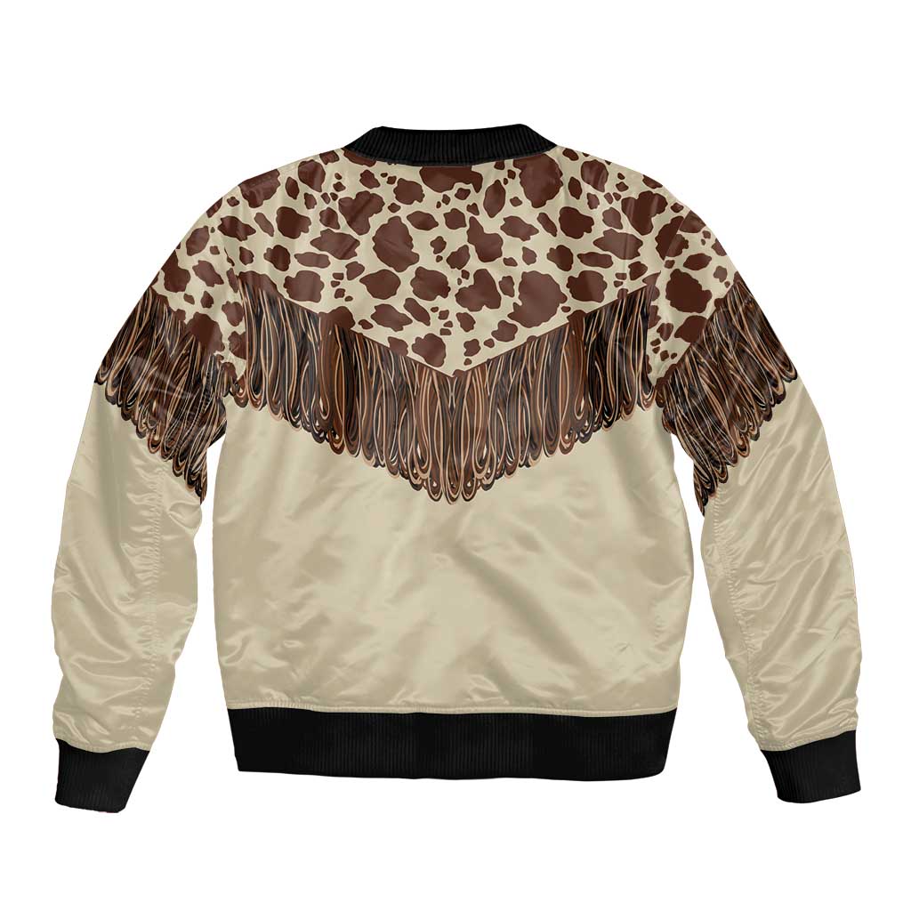 Vintage Western Cow Yoke Shirt Fringe Style Sleeve Zip Bomber Jacket - Wonder Print Shop