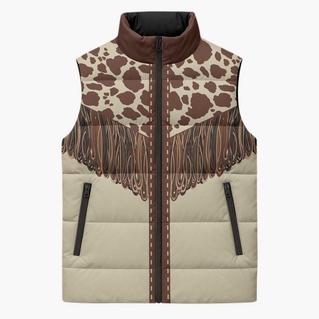Vintage Western Cow Yoke Shirt Fringe Style Sleeveless Puffer Jacket - Wonder Print Shop