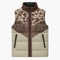 Vintage Western Cow Yoke Shirt Fringe Style Sleeveless Puffer Jacket - Wonder Print Shop