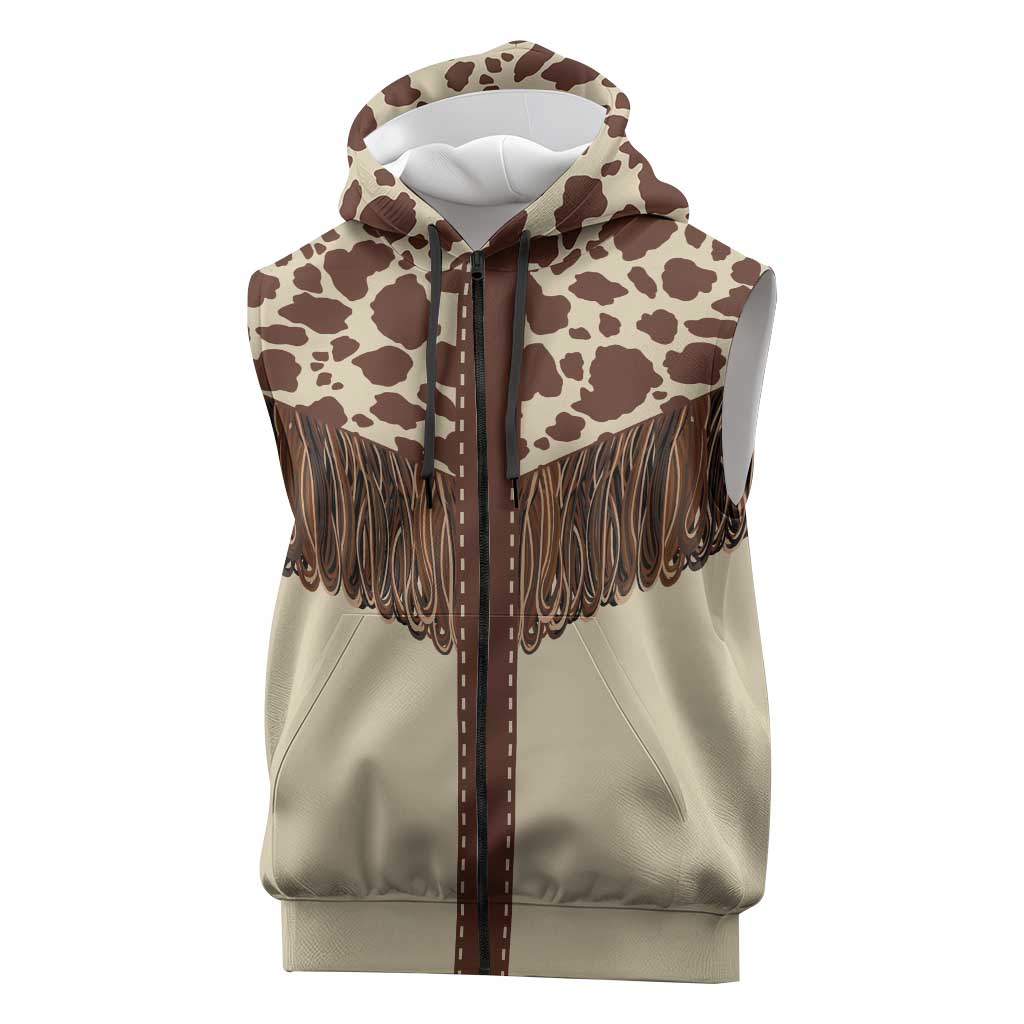 Vintage Western Cow Yoke Shirt Fringe Style Sleeveless Zip Hoodie - Wonder Print Shop
