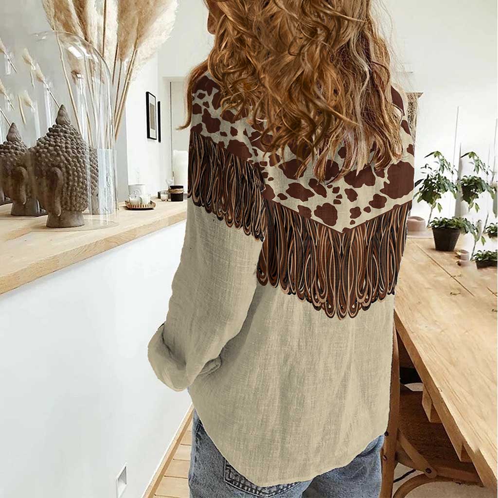 Vintage Western Cow Yoke Shirt Fringe Style Women Casual Shirt - Wonder Print Shop