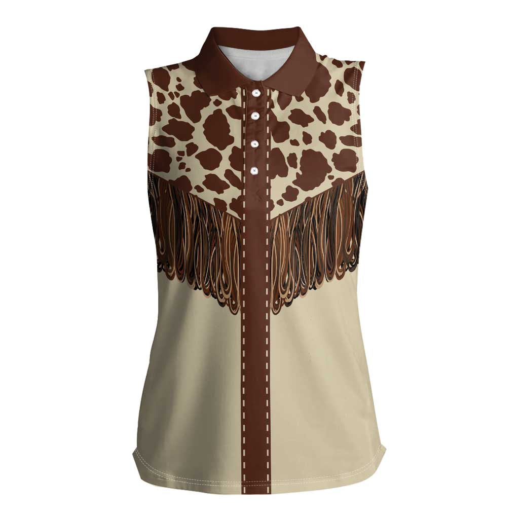 Vintage Western Cow Yoke Shirt Fringe Style Women Sleeveless Polo Shirt - Wonder Print Shop