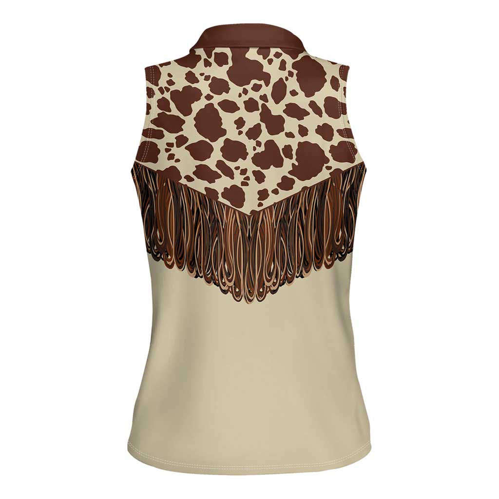 Vintage Western Cow Yoke Shirt Fringe Style Women Sleeveless Polo Shirt - Wonder Print Shop