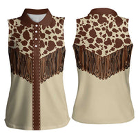 Vintage Western Cow Yoke Shirt Fringe Style Women Sleeveless Polo Shirt - Wonder Print Shop