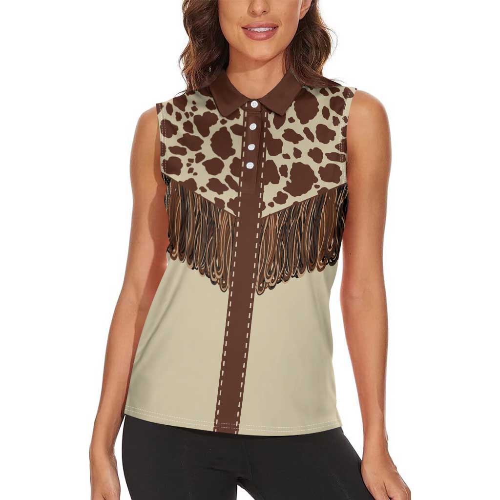 Vintage Western Cow Yoke Shirt Fringe Style Women Sleeveless Polo Shirt - Wonder Print Shop