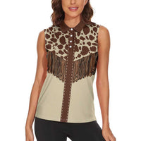 Vintage Western Cow Yoke Shirt Fringe Style Women Sleeveless Polo Shirt - Wonder Print Shop