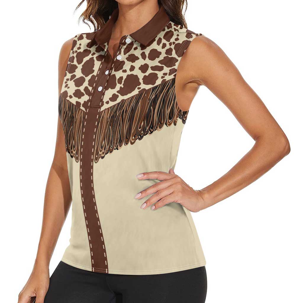 Vintage Western Cow Yoke Shirt Fringe Style Women Sleeveless Polo Shirt - Wonder Print Shop