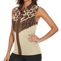 Vintage Western Cow Yoke Shirt Fringe Style Women Sleeveless Polo Shirt - Wonder Print Shop