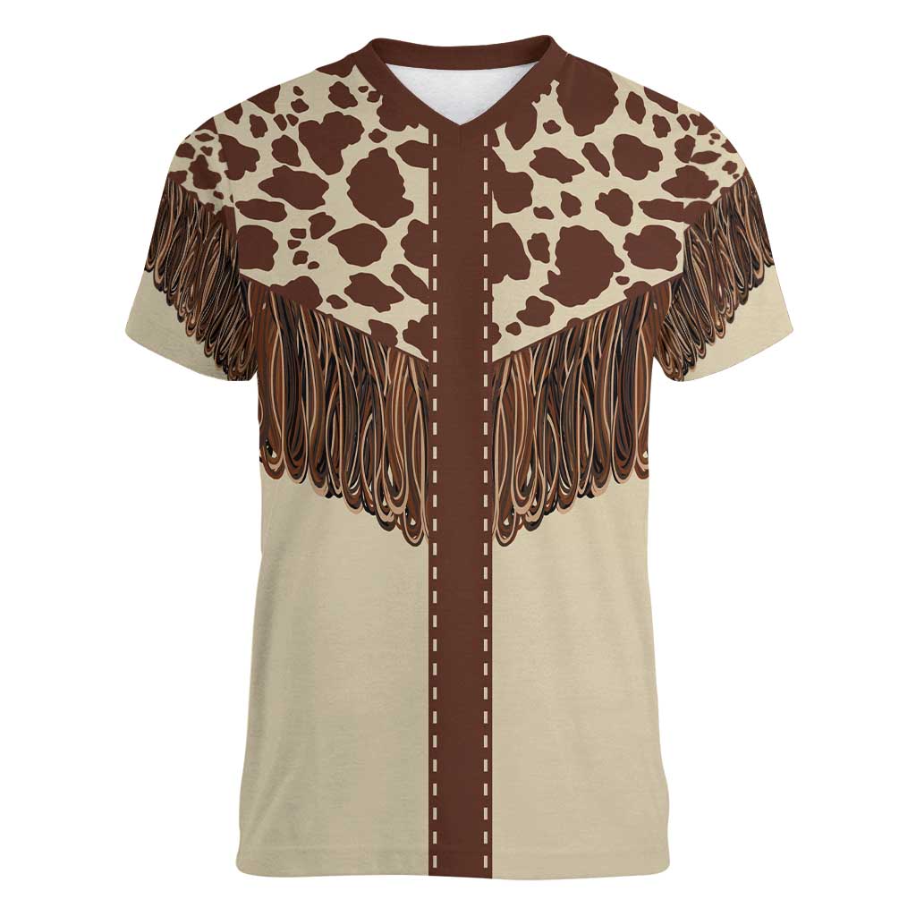 Vintage Western Cow Yoke Shirt Fringe Style Women V-Neck T-Shirt - Wonder Print Shop