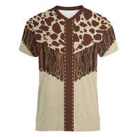 Vintage Western Cow Yoke Shirt Fringe Style Women V-Neck T-Shirt - Wonder Print Shop